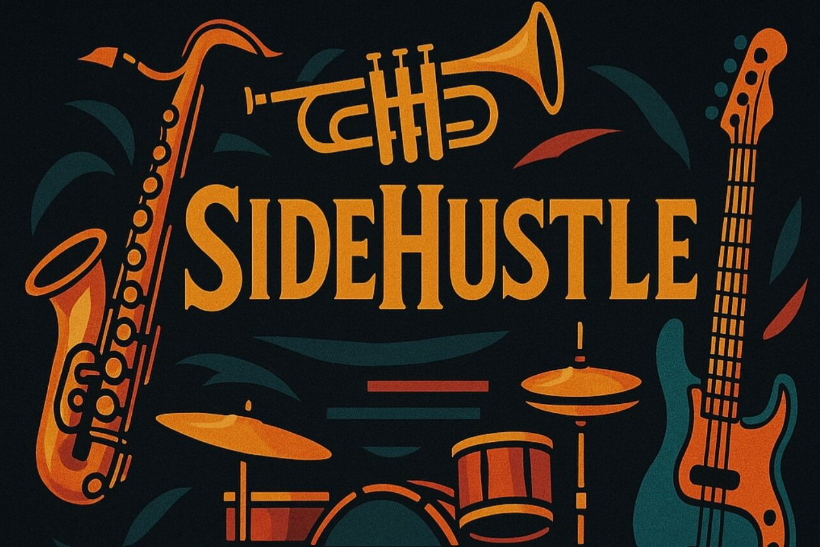 Sidehustle Logo With Cartoon Instruments