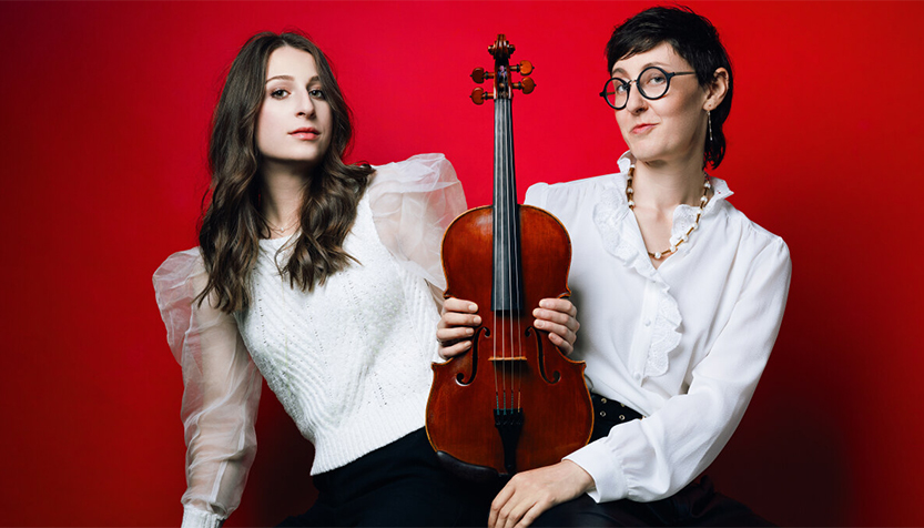 Talla Rouge Artists With A Viola On A Red Background