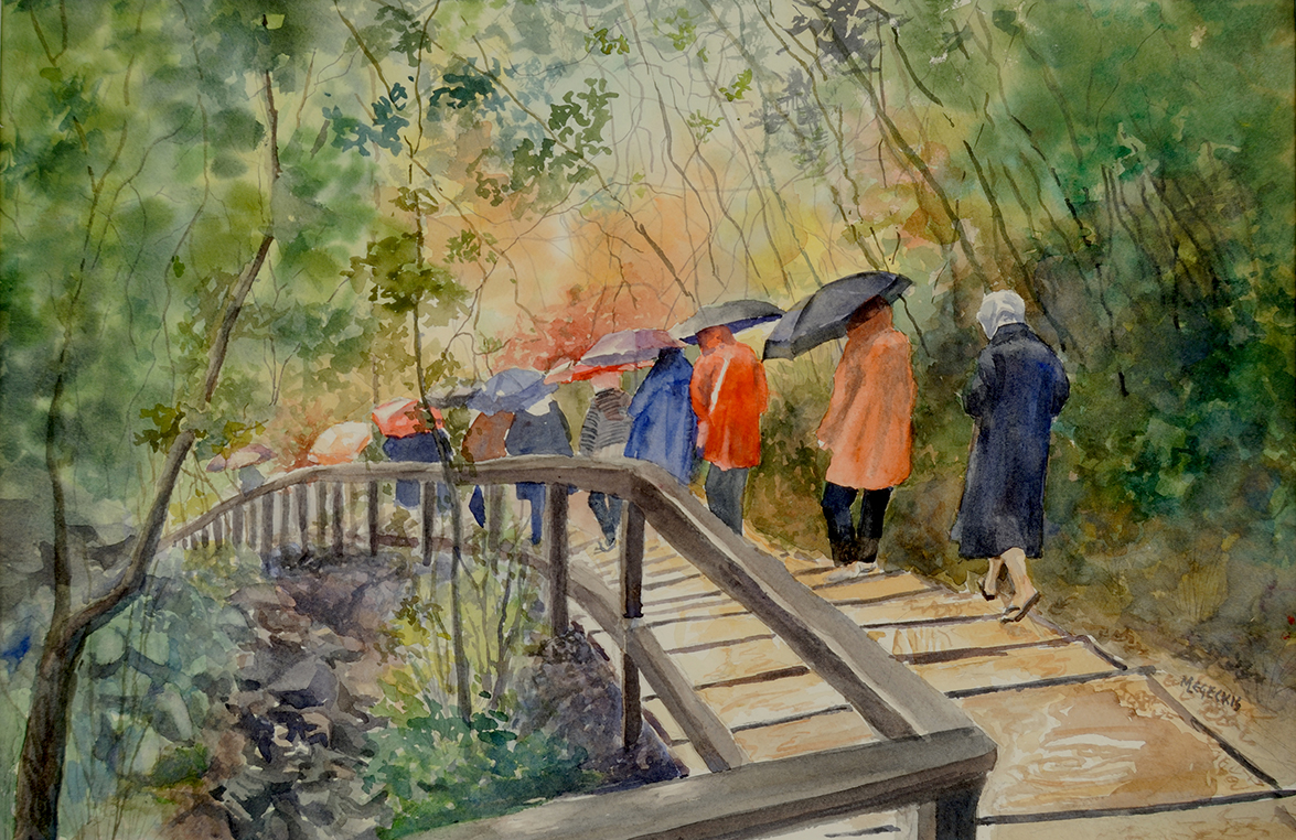 Raindrops Are Falling On My Head Watercolor Painting by Marta Legeckis