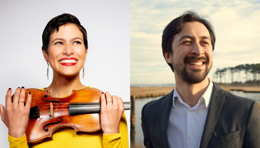 Elena Urioste And Tom Poster Headshots With Violin