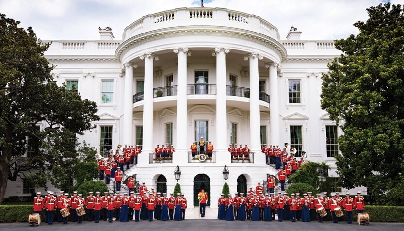 US Marine Band In Red And Blue Uniforms